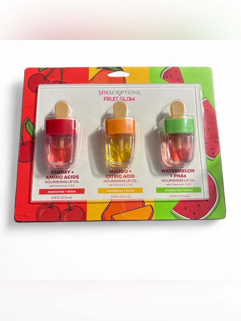 Fruit Glow Nourishing Lip Oil Trio - Cherry, Mango, Watermelon